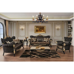 Casa Padrino Luksusa baroka stila viesistabas komplekts Brown/Black/Gold - 2 dīvāni & 2 krēsli & 1 kafijas galdiņš & 2 sānu galdiņi - baroka stila viesistabas mēbeles - elegants un krāšņs