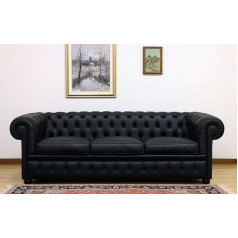 Jvmoebel Design Chesterfield Sofa Set 3-Seater Leather Couch Black Upholstered Sofas Sofa