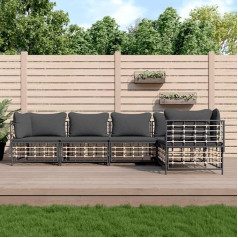 Whopbxgad Dzīvojamās istabas mēbeļu komplekti, dīvānu komplekti viesistabai, dīvānu gulta, 5-TLG. Garten-Lounge-Set mit Kissen Anthrazit Poly Rattanmodular Sofa,modular Couch,Outdoor Patio Furniture,