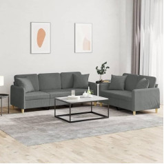 LAPOOH 2-TLG. Sofagarnitur mit Kissen Dunkelgrau Stoff, Loungesofa, Sofas & Couches, Relaxsofa, Couch für Wohnzimmer, Couch Mit Schlaffunktion - 3202135