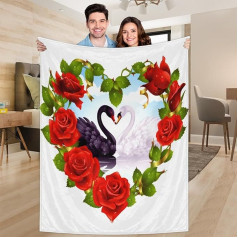 Ririx Swan Valentinstags-Überwurfdecke mit Rosen-Motiv, für Bett, Couch, Sofa, Stuhl, Camping und Reisen, leichte Decke, groß (203 x 152 cm)