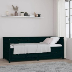 Lapooh Day Bed, Sofa Bed, Couch with Sleep Function, Sofa Bed, Sofa Bed, Daybed, Sofa Bed, Teenager's Bed, Couch Bed, Black, 90 x 200 cm, Solid Pine Wood