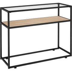 Tectake Konsoles galds ar stikla virsmu, 100 x 41 x 80,5 cm, galds ar 2 plauktiem, industriālais stils, sānu galds viesistabai, priekšnamam, koks, melns metāla rāmis (Industrial Wood, Light Sonoma)