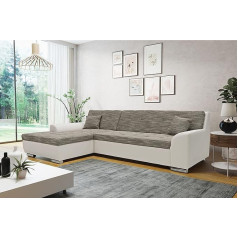 Domo. Collection Treviso Corner Sofa, Sofa with Sleep Function in L-Shape, Upholstered Corner, Grey/White, 267 x 178 x 83 cm