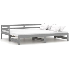 Vidaxl Solid Wood Pine Day Bed Extendable Pull-Out Bed Sofa Bed Sofa Bed Frame Wooden Bed Guest Bed Grey 2 x (90 x 200) cm