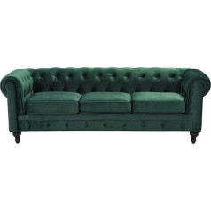 Beliani Chesterfield Classic Chesterfield Sofa Velvet Fabric Upholstered Sofa 3 Seater Green