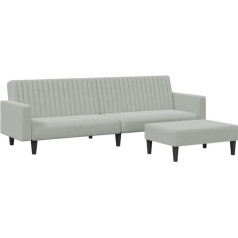 Vidaxl Sofagarnitur 2-TLG., Schlafsofa mit Fußhocker, Klappbett Klappsofa mit Schlaffunktion, Bettsofa Sofabett Sofa Couch, Hellgrau Samt