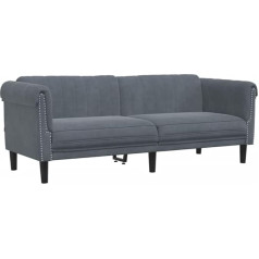 Vidaxl Sofa 3-vietė, sofa su porankiais, atlošu, atraminėmis kojomis, svetainės sofa, minkšta sofa, sofos komplektas, moderni, tamsiai pilkas aksomas