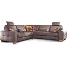 Cavadore Puccino Corner Sofa with Spring Core, Adjustable Seat Depths and 2 Headrests, Isosceles Couch in L Shape in Country House Style, 276 x 86 x 271 cm, Microfibre Light Brown