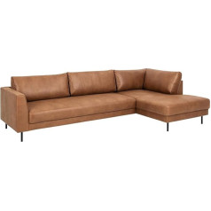 Ac Design Furniture Marian stūra dīvāns ar atpūtas krēslu 5 personām, polsterēts dīvāns brūnā ādas krāsā ar melnām metāla kājām, W: 294 x H: 83 x D: 165 cm