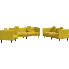 vidaXL Sofos komplektas 3-PLG., fotelis sofa sofa svetainei, poilsio sofa minkšta sofa su pagalvėlėmis, sofos komplektas sėdimieji baldai, modernus, geltonas aksomas