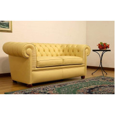 Jvmoebel Design Chesterfield Sofa 2-Seater Yellow Couch Upholstery Leather Sofas Living Room New