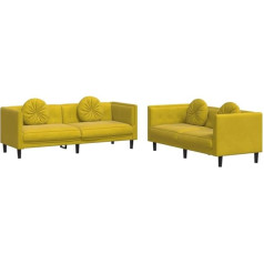 vidaXL 2 dalių sofos komplektas, sofa-lovelė svetainei, poilsio sofa, minkšta sofa su pagalvėlėmis, sofos komplektas, modernus, geltonas aksomas