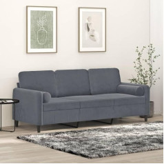 Lapooh 3200892 3 vietų sofa su dekoratyvinėmis pagalvėlėmis, tamsiai pilka, 180 cm, aksomas, poilsio sofa, sofos ir kušetės, poilsio sofa, svetainės sofa, sofa su miego funkcija