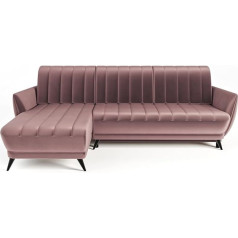 Siblo Rolo Collection Corner Sofa with Sleep Function - Large Couch L Shape for 4 People - Sofa Bed with Bed Box - Folding Sofa with Bed Box Sofa 4-Seater - 252 x 162 x 86 cm - Pink - Left Corner