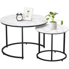 Aurabasic Nesting Coffee Table, Set of 2, Marble Pattern Nesting Tables for Living Room, Bedroom, Simple Modern Tea Table with Black Stand Holder