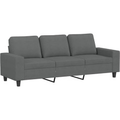 vidaXL Sofa 3-Seater, Lounge Sofa Couch with Armrests Back Cushion, Living Room Sofa Design Sofa Metal Frame, Seating Furniture Three Seater, Dark Grey Fabric