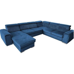 All4All Wohnlandschaft Fondi IX, blue in fabric Kronos 05+Poso 05, sofa, corner sofa with sleep function, XXL, U-shape, big sofa, modern, bed box, side left19