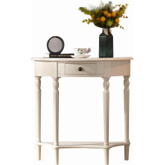 2-Tier Semi Round Console Table, White Storage Entrance Table with Open Shelf and Small Drawers, Stylish Wall Sofa Table for Living Room (Size:100x38x88cm)