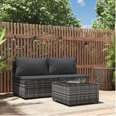 Whopbxgad Svetainės baldų komplektai, svetainės baldų komplektai, sofa lova, 3-TLG. Garten-Lounge-Set mit Kissen Grau Poly Rattanmodular Sofa,Modular Couch,Outdoor Patio Furniture,