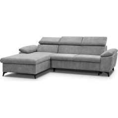 E-Meubilair Corner Sofa with Sleep Function and Storage Space for Living Room 274 x 192 x 86 cm, 210 x 126 cm Lorin (Ottoman Front Left, Light Grey)