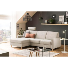 Traumnacht Limoux 2-Seater Sofa with Chaise Longue Left and Adjustable Headrest, Beige, Produced to German Quality Standard