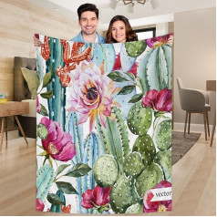 Ririx Bunte Kaktusblumen. Überwurfdecke, Decke, für Bett, Couch, Sofa, Stuhl, Camping und Reisen, leichte Decke, groß (203 x 152 cm)
