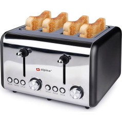 Alpina Toaster, 4 Slices of Bread, 230 V/1500 W, 6 Browning Levels, Defrosting, Reheating, Toaster, Silver