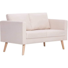 Vidaxl Sofa 2-Seater with Back Cushion Seat Cushion Two Seater Upholstered Sofa Lounge Fabric Sofa Seat Furniture Living Room Fabric Wooden Frame Cream White