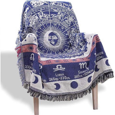 Edcooy Astroloģija Throw Blanket bohēmas hipiju austs ragana Zodiaka debesu zvaigznājs Balquet mājas apdare divpusējs segums dīvāns (zils) S: 130x180cm (xz03)