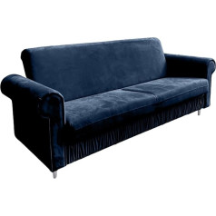 Ares Meble Karen Sofa 244 x 85 cm - 3-Seater Sofa - Velvet Sofa with Sleep Function - Sofa Bed with Bed Box - Living Room Sofa - Couch Sleep Function - Relax Sofa - Legs White - Dark Blue