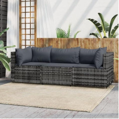 Whopbxgad Dzīvojamās istabas mēbeļu komplekti, dīvānu komplekti viesistabai, dīvānu gulta, 3-TLG. Garten-Lounge-Set mit Kissen Grau Poly Rattanmodular Sofa,modular Couch,Outdoor Patio Furniture,