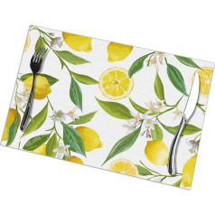 Bangha Komplekts no 6 Fruits Lemon Flower Pattern Placemats ēdamgalda galda vietas paklāji virtuves piederumu Cup Wine Mat Placemat Wipeable (krāsa: White6, izmērs: 12X18 collu)