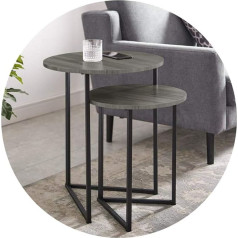 2 staliukų rinkinys - apvalios vintažinio stiliaus MDF plokštės ir trikampio formos metalinis rėmas, skirti svetainės balkonui 40 x 48,4 cm, 50 x 60,7 cm