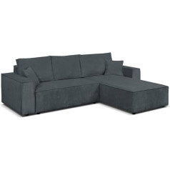 Margarethome24 Corner Sofa Camel L-Shape with Sleep Function, Bed Box, Sofa Couch, 294 cm, Universal Ottoman, Living Room Sleeping Surface 240 x 135 cm (Poso 60 - Dark Grey)