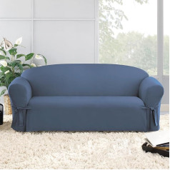 SureFit Duck Solid Box Cushion Sofa One Piece Slipcover Relaxed Fit 100% kokvilnas veļasmašīnā mazgājams zils (Bluestone), 1 gabals (1 iepakojums)