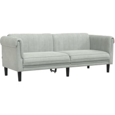 Vidaxl Sofa 3-vietė, sofa su porankiais, atlošu, atraminėmis kojomis, svetainės sofa, minkšta sofa, sofos komplektas, moderni, šviesiai pilkas aksomas