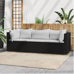 Whopbxgad Living Room Furniture Set, Couch Sets for Living Room, Sofa Bed, 3-Piece Garden Lounge Set with Cushions, Black Poly Rattan Modular Sofa, Modular Sofa, Outdoor Patio Furniture,