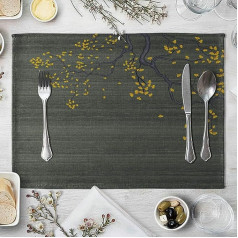 Homxi 4 paklājiņu komplekts Wipe-Clean Waterproof 40 x 30 cm lina kokvilnas Ginkgo Tree Placemat mazgājams dzelteni pelēks