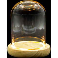 DuvinDD Stikla kupola zvans ar LED gaismas bāzi, galda zvans, caurspīdīgs mazs vitrīnas dekors, 4,3