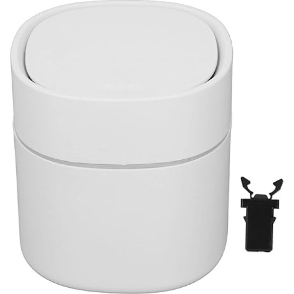 Cyrank Mini Desk Bin, Plastic Storage Bin with Lid, Removable Portable Trash Bin, Tabletop, Trash Can for Home Office (White)