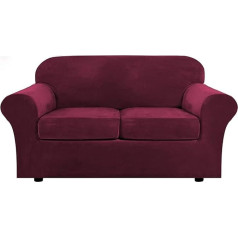 ‎Sylc Dīvāna pārvalks Stretch Loveseat Dīvāns Aizsargapvalks 2 sēdvietas ar 2 atsevišķiem spilvenu pārvalkiem Samta dīvāna pārvalks 3 gab., Luksusa (sarkanvīns)