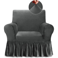 ‎Pretty Jolly Skaists Jolly Spandekss krēsla pārvalks ar svārkiem Super mīksts 1 gab. samta pelēks krēsls Slipcover Stretch Universal Couch Cover dzīvojamai istabai Easy Fit mazgājams mēbeļu dīvāns Protector