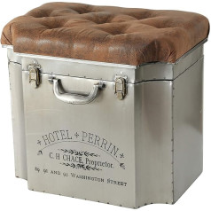 Whole House Worlds Vintage Steamer Suitcase Style Brown Faux Leather Tufted Top Cushion Seat Stool with Storage Space 52L x 37W x 47H cm