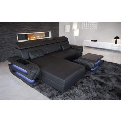 Sofa Dreams Bolonijos sofa kaip kampinė L formos odinė sofa su USB prievadu, saugykla, apšvietimu, galvos atlošais Dizainerių sofa sofa (Osmanų kairė (žiūrint į sofą), juoda)