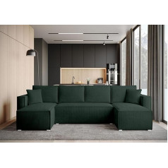 Bromarkt Top U Collection Corner Sofa with Sleep Function 273 x 120 cm - Living Landscape U-Shape - Corner Couch with Bed Box - Bottle Green