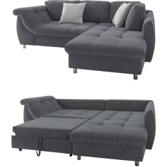 Luma-Home Schönes Für Dein Zuhause Modernes Ecksofa mit Schlaffunktion 250x190 cm, Wellenunterfederung mit Komfortschaum, L-Couch, Longchair Ottomane rechts, Bezug Mikrofaser Grau Anthrazit, 2 Zierkissen Grau / 17111