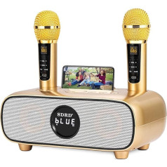 Karaoke mašīna, Bluetooth karaoke sistēma pieaugušajiem un bērniem, pārnēsājama PA sistēma ar 2 mikrofoniem, skaļrunis ar mobilā tālruņa turētāju/USB/TF karti/AUX-In, mājas ballītei, piknikam, brīvdabas/iekšpus telpām