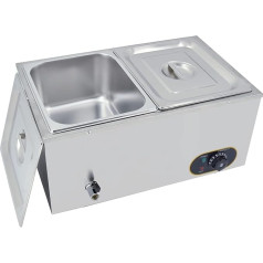 MOOTACO Bain Marie Food Warmer Water Bath Gastro GN Containers (GN) 1/2 x 2 Warmer Stainless Steel with Drain Tap 1500 W Electric Buffet Warmer, Water Bath Temperature Adjustable from 30-85 °C