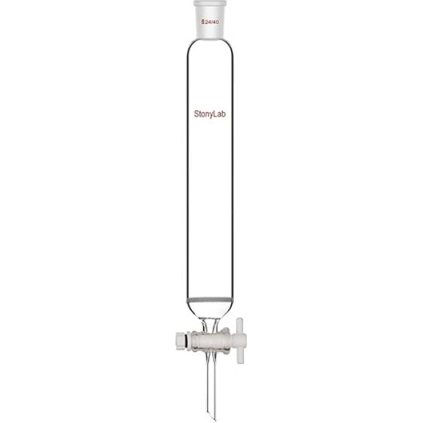 hromatogrāfijas kolonna no borosilikāta stikla, hromatogrāfijas kolonna 24/40, hromatogrāfijas kolonna ar fritu disku un PTFE aizbīdni, 50 mm kolonnas diametrs un 300 mm efektīvais garums